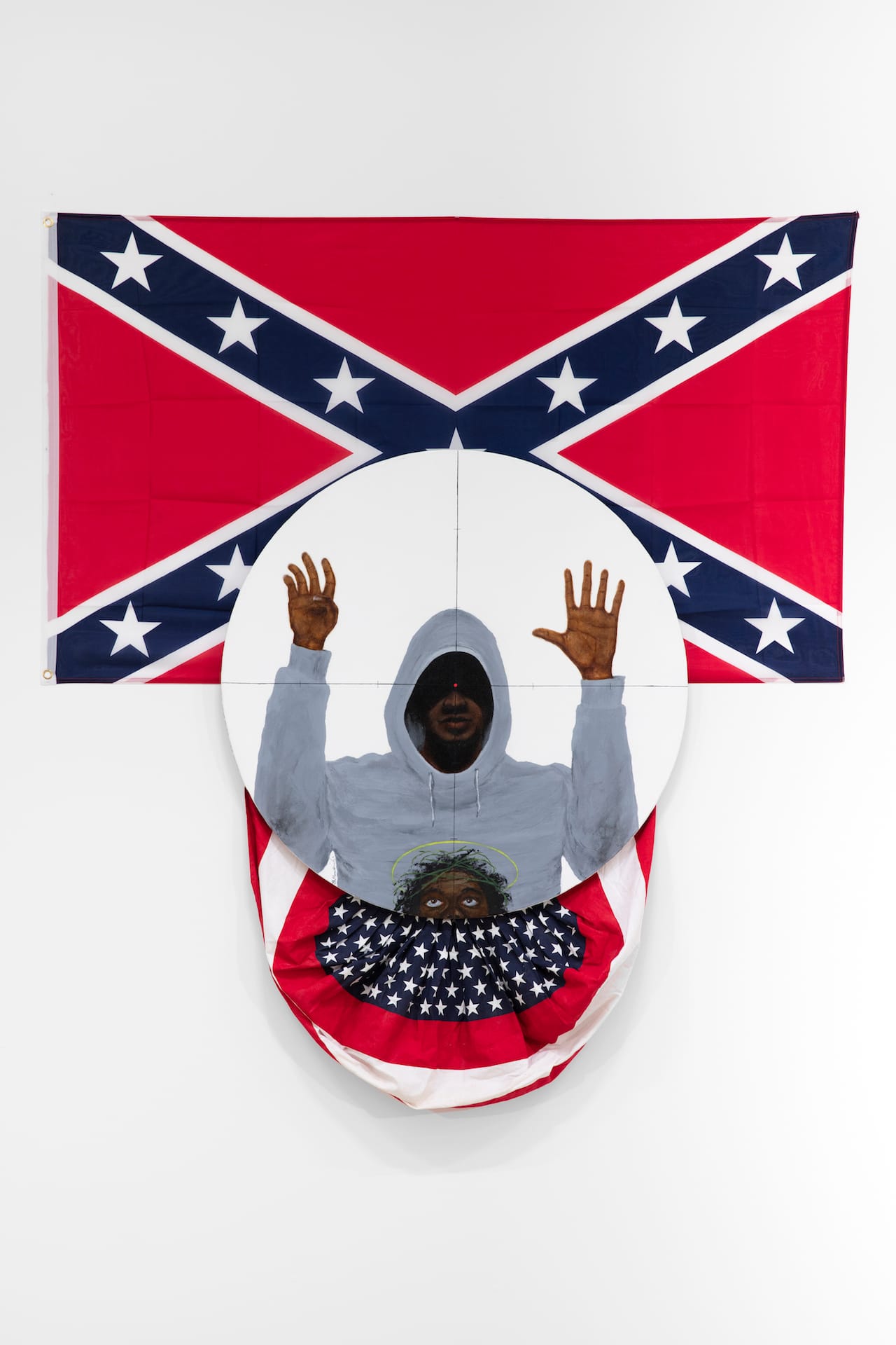 Barkley Hendricks, "In the Crosshairs of the States" (2016), oil and acrylic on canvas, 35 1/2 in diameter