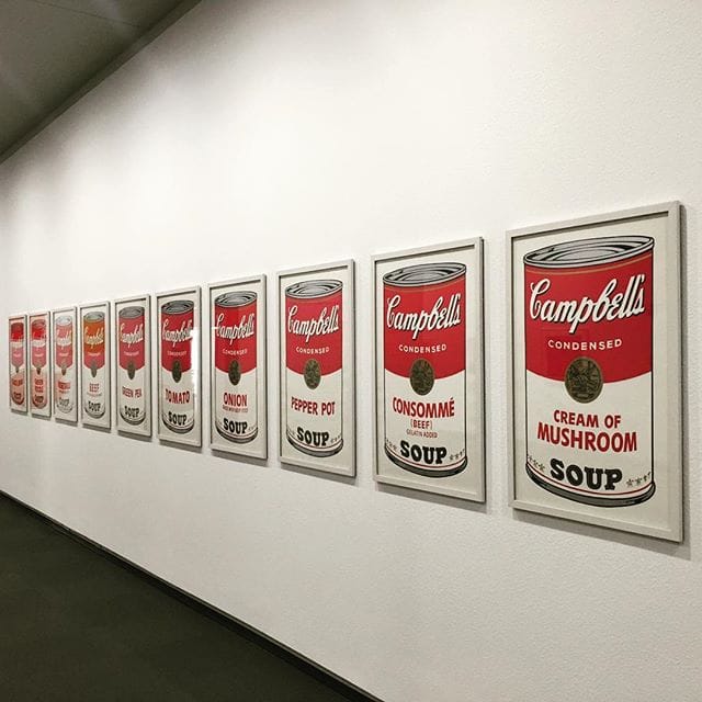 Andy Warhol's "Campbell's Soup Cans" prints, pictured before seven of them were stolen, at the Springfield Museum of Art (photo by @cinderele/Instagram)