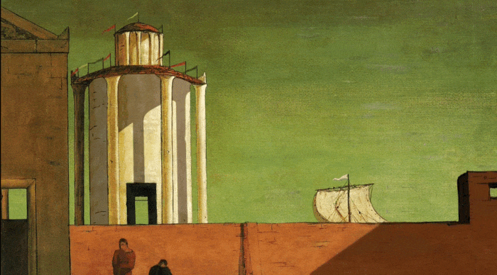 Animated GIF of Julien Herman's tribute to Giorgio De Chirico (GIF by the author for Hyperallergic)