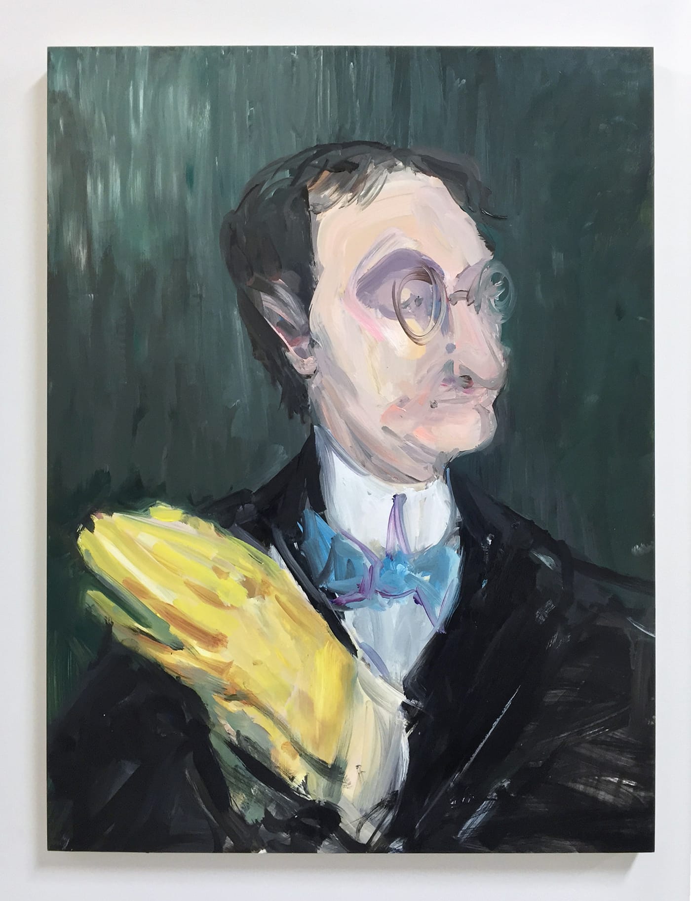 Deborah Brown, "Yellow Gloves" (2015), oil on masonite, 24 x 18 in