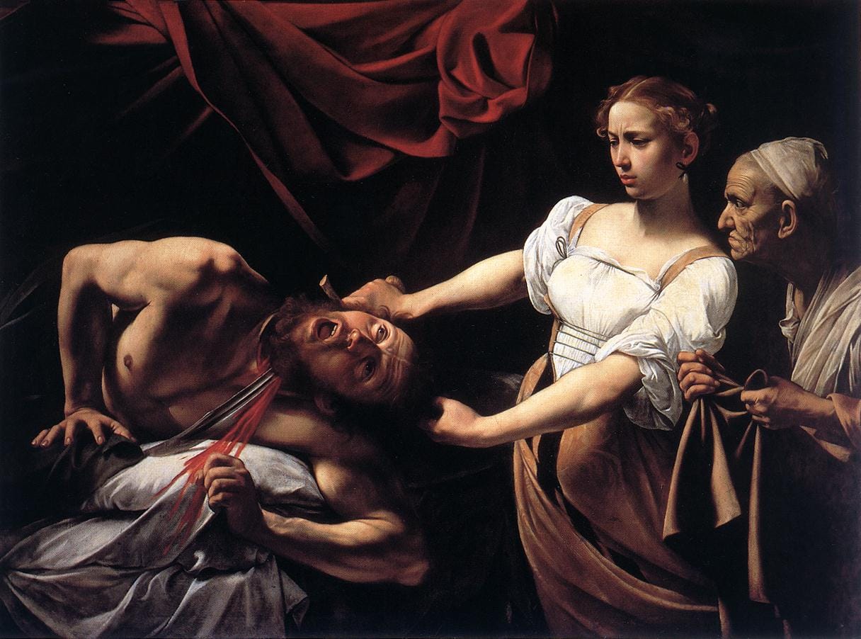 Caravaggio, "Judith Beheading Holofernes" (1598–99) (Galleria Nazionale d'Arte Antica, Rome, via Wikimedia Commons)