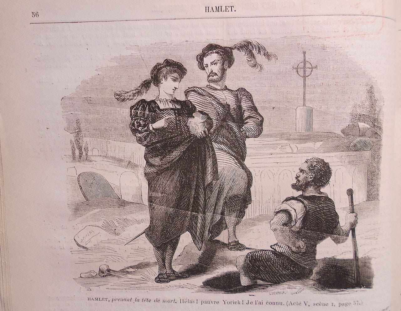 Engraving of Hamlet by L. Deghouy after a drawing by Félix Joseph Barrias (1856) via Wikimedia)