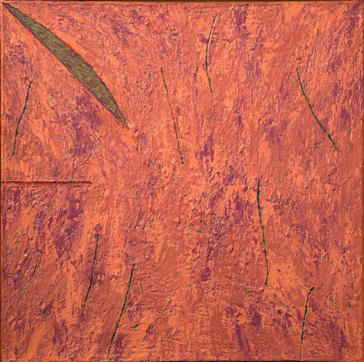 Kay WalkingStick, "Montauk II (Dusk)" (1983), acrylic, wax, and ink on canvas, 56 x 56 x 4.25 in, collection of the artist (photo by Lee Stalsworth, Fine Art through Photography, LLC)