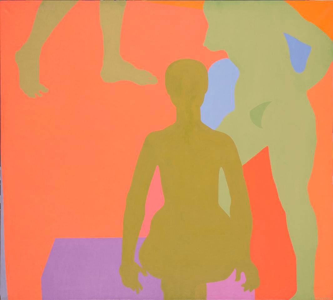 Kay WalkingStick, "Me and My Neon Box" (1971), acrylic on canvas, 54 x 60 in, collection of the artist (photo by Lee Stalsworth, Fine Art through Photography, LLC)