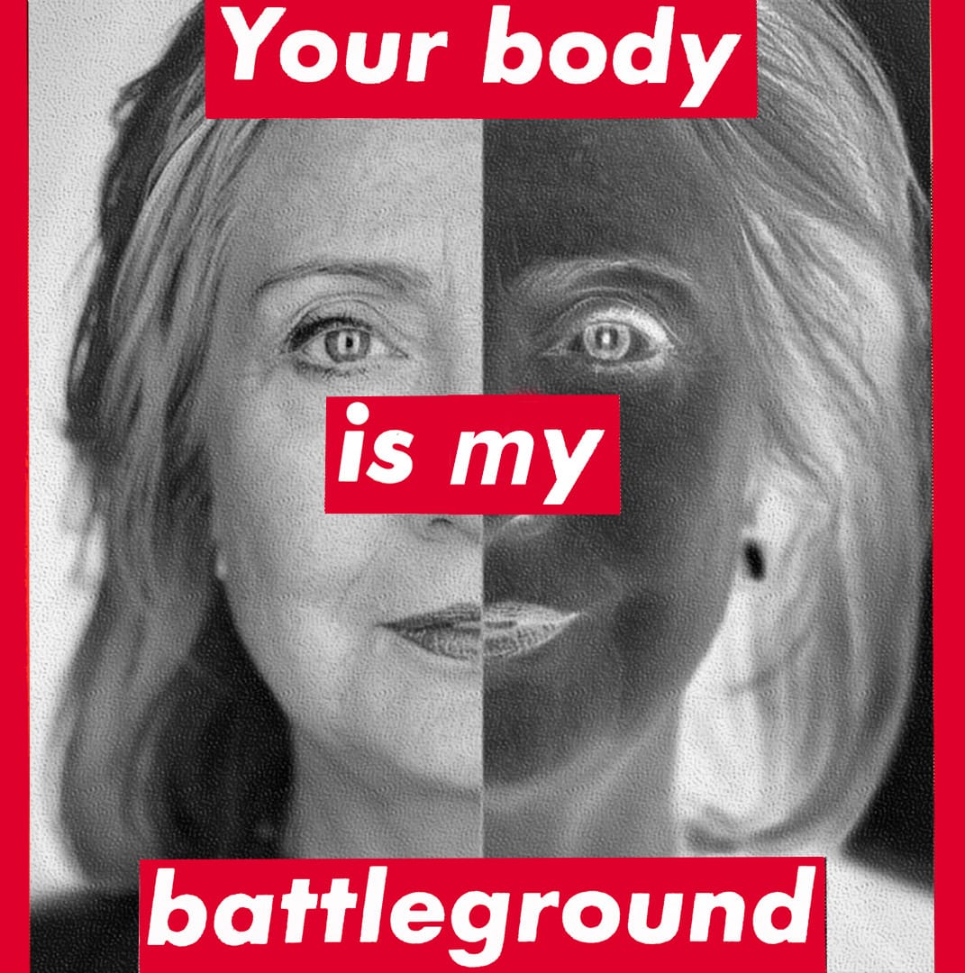 A work by Barbara Kruger for the Clinton campaign, part of the NEA's new Artists in Front program