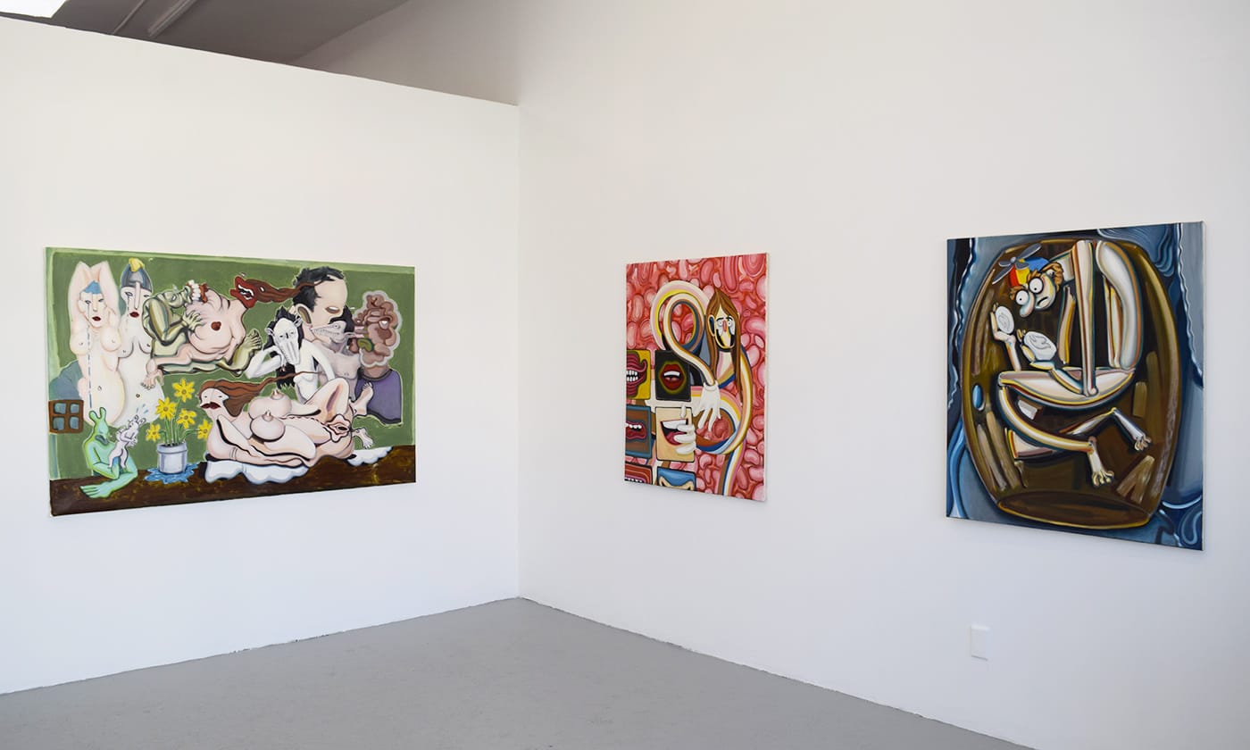 Installation view of Lucia Love's 'The Wrong Ways to Smile' at Kustera Projects (all photos by the author for Hyperallergic)