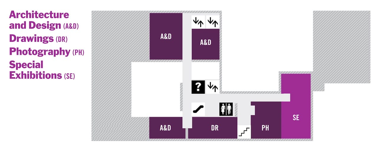 Floor plan of the third floor, with the Johnson Galleries — open to the public — at the top and the Menschel at the bottom