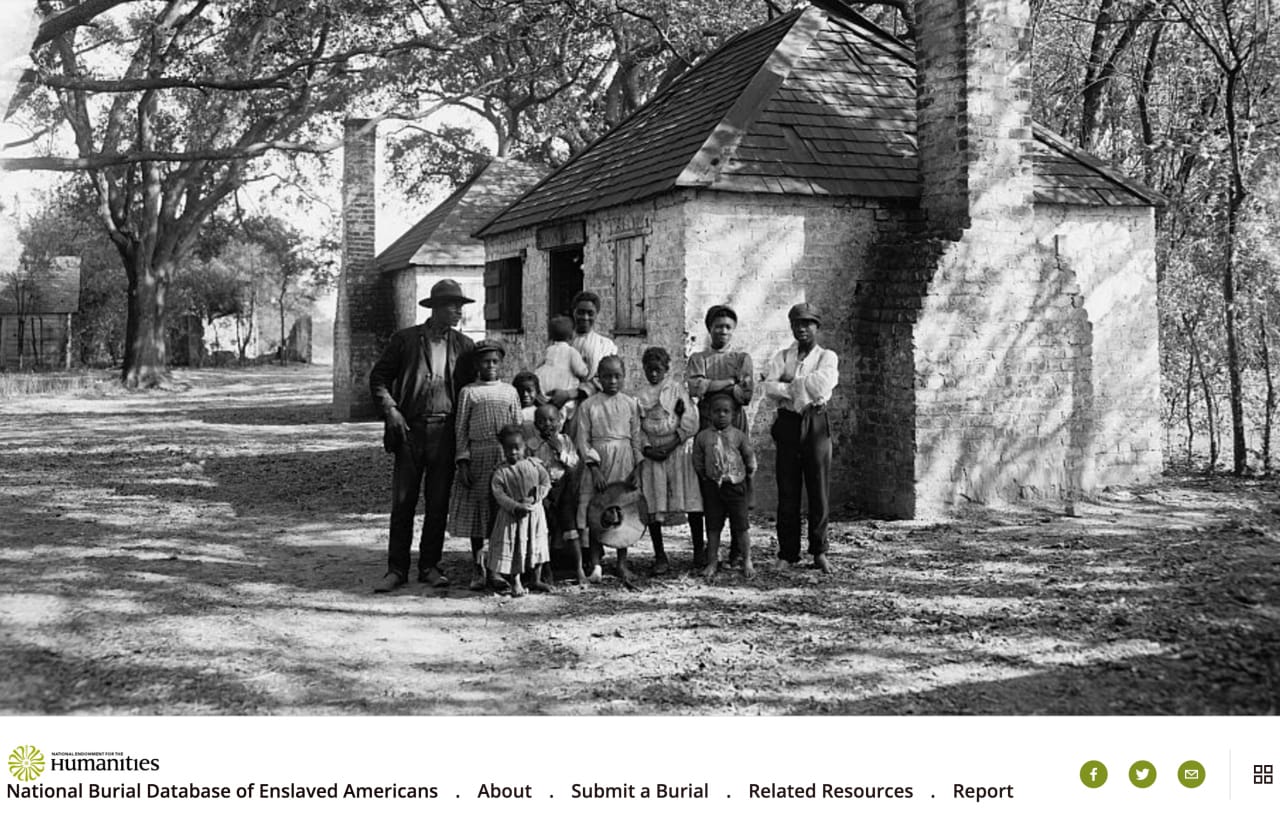 The National Burial Database of Enslave Americans landing page (screenshot by the author for Hyperallergic)
