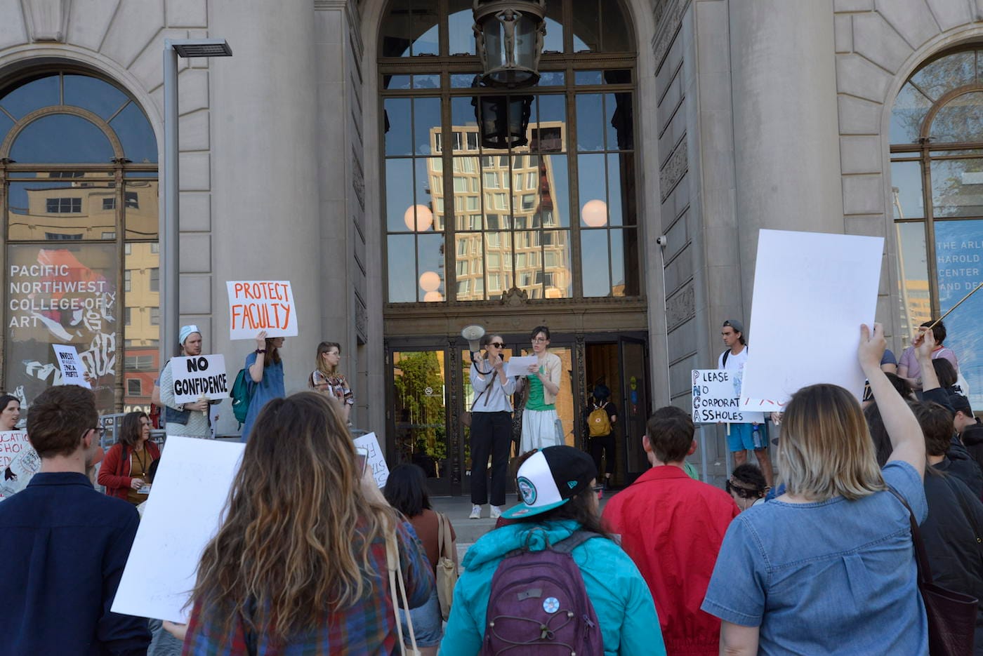 Students and faculty protesting at the main entrance to Pacific Northwest College of Art in Portland, Oregon (all photos by and courtesy Christine Taylor)