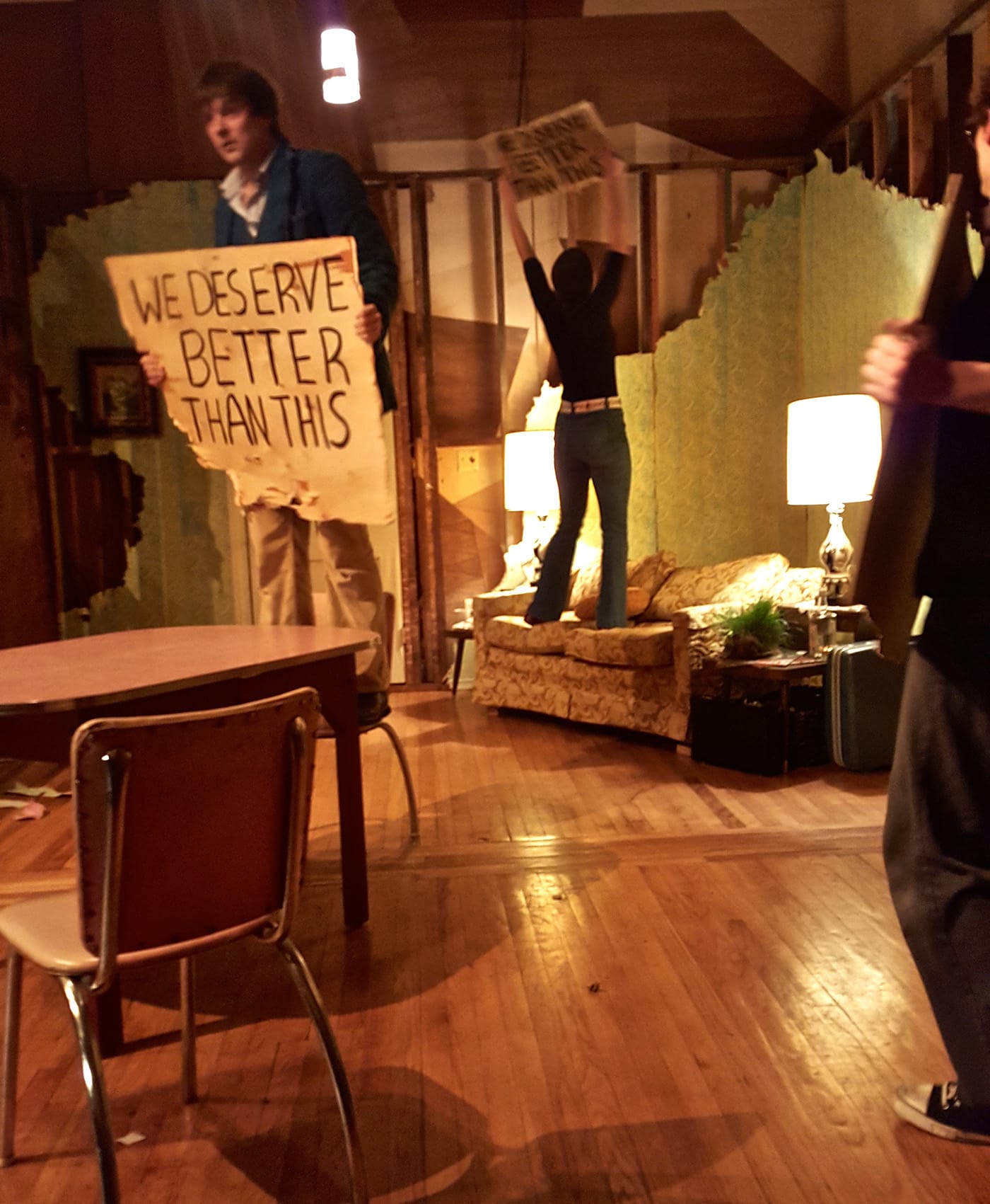 Hinterlands tears pieces that turn to protest signs from an incredible modular set by Shoshanna Utchenik - http://interstatearts.com/artists