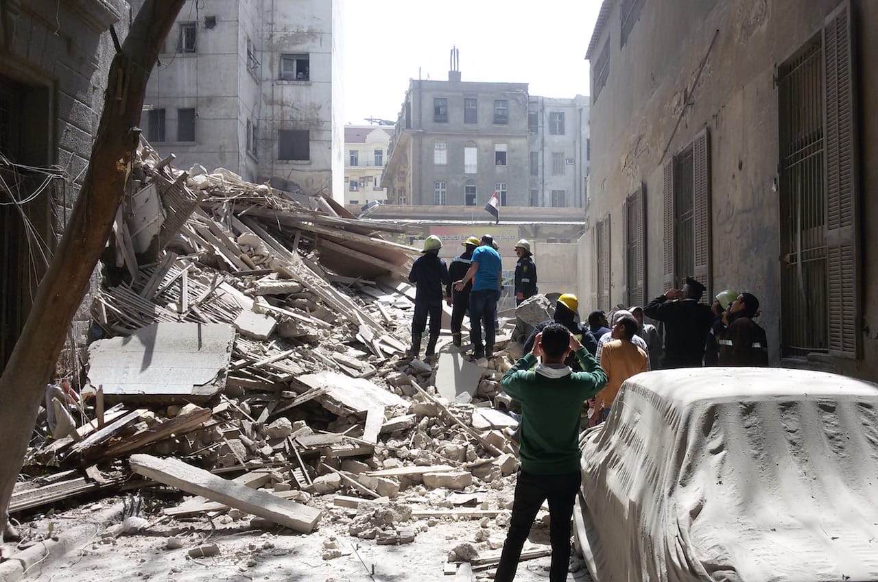 Debris in the street following the partial collapse of Townhouse Gallery's building in downtown Cairo (all photos by William Wells and courtesy Townhouse Gallery)