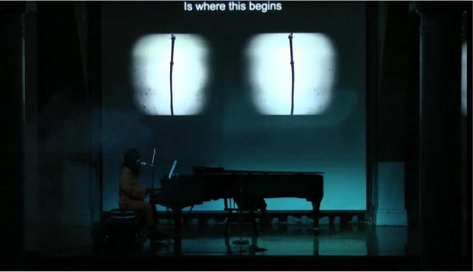 “Surveillance Punishment and the Black Psyche,” performed at Cooper Union, November 30, 2015. Still from documentation (image courtesy of the artist). 