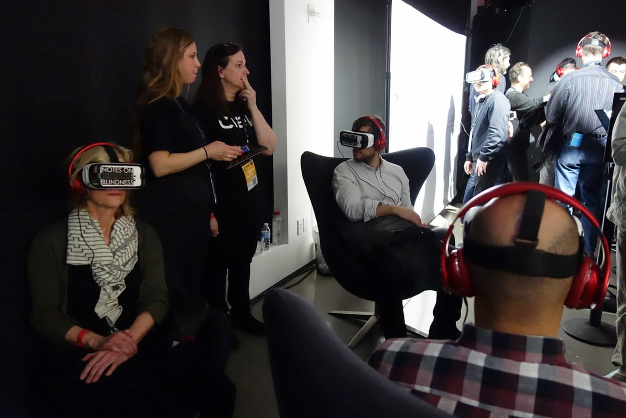 Festival goers experience "Notes on Blindness" (all photos by the author for Hyperallergic unless otherwise noted)