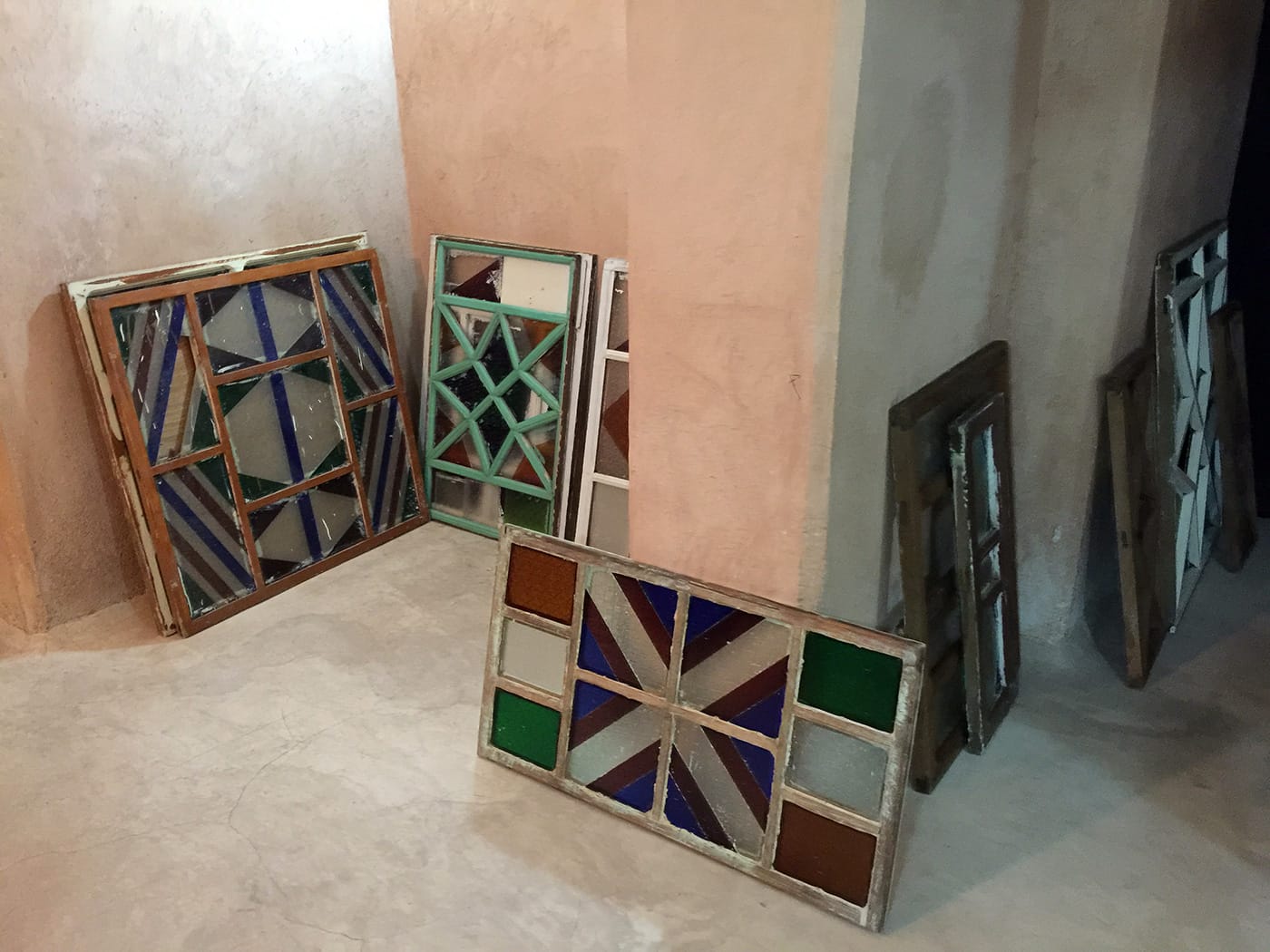 Vintage windows from Mecca make up this installation by Ahmed Mater in the vaults of El Badii Palace.