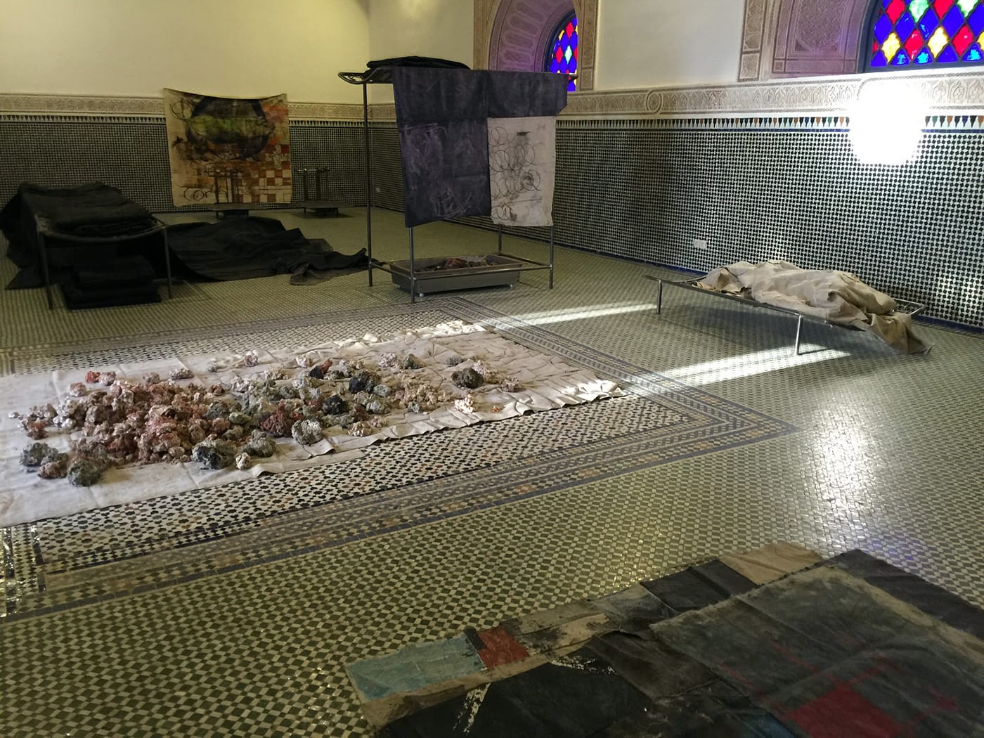 A view of the installation by Oscar Murillo