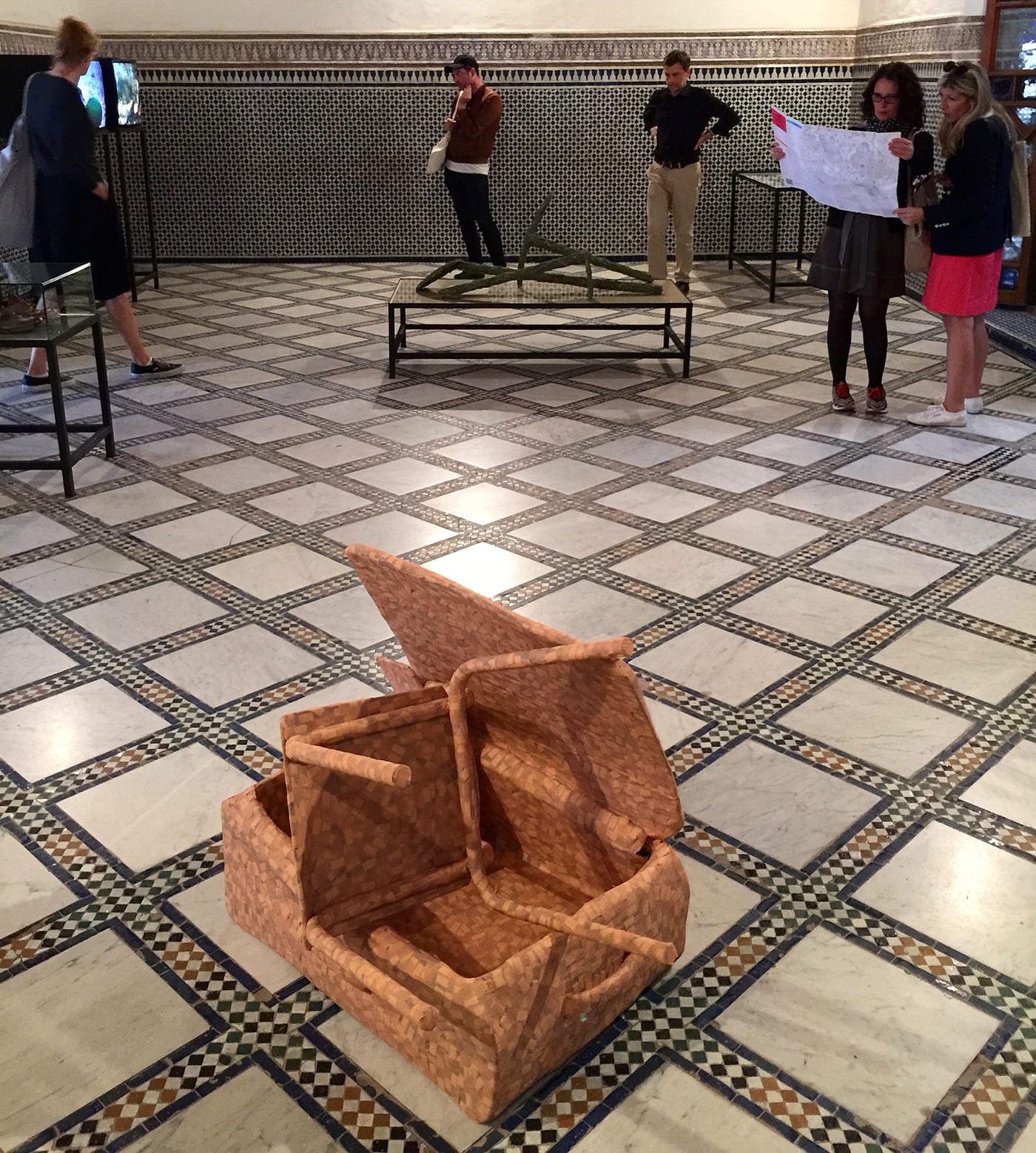 A room of sculptures and videos by Khalil Rabah.