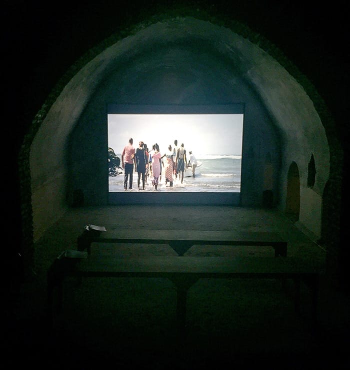 A view of Superflex's "Kwassa Kwassa" (2015) in Les Cisternes de la Koutoubia in Marrakech.