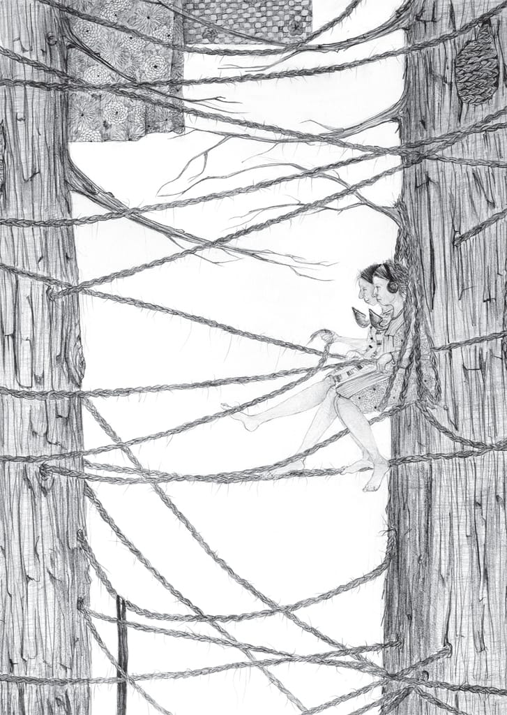 Detail of Amy Cutler, "Fossa" (2016), graphite on paper, 55 1/4 x 47 in