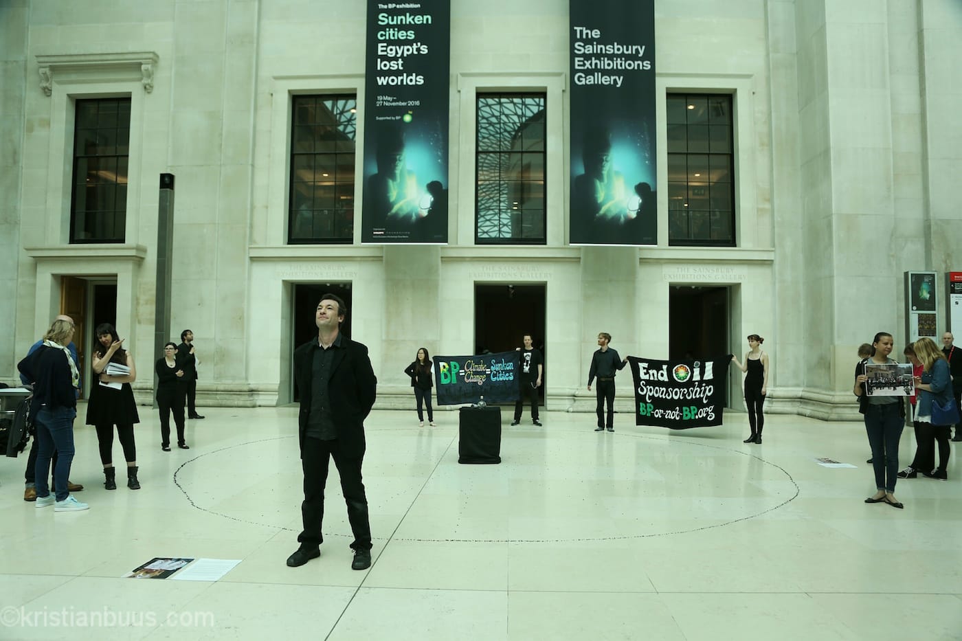 Disobedient artwork at BP Sunken Cities launch. Photo by Kristian Buus. h