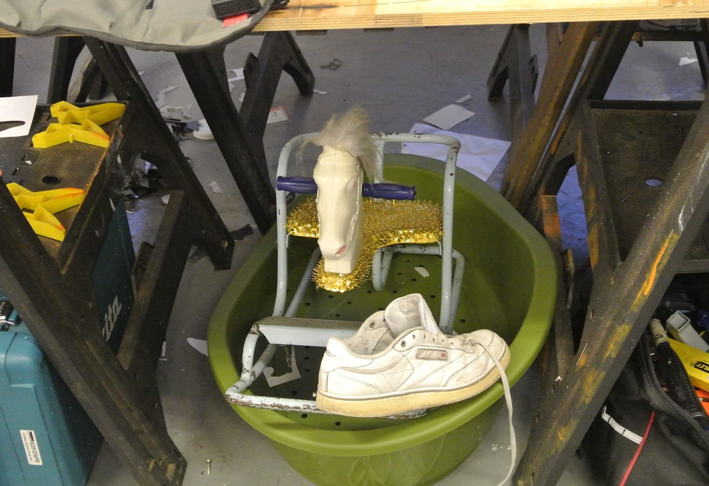 Materials under Dominic from Luton's studio desk