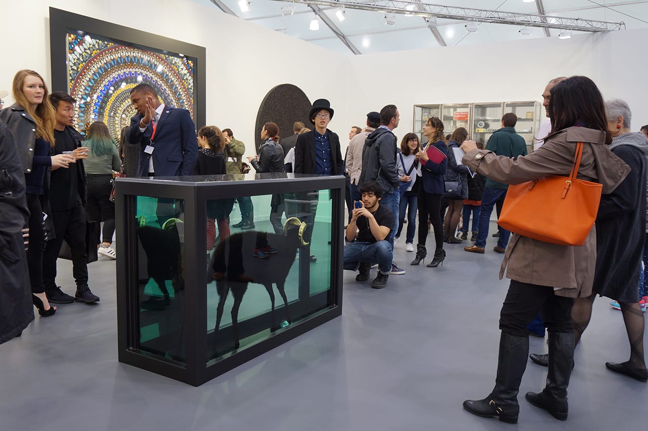 Gagosian Gallery's booth filled with Damien Hirst works