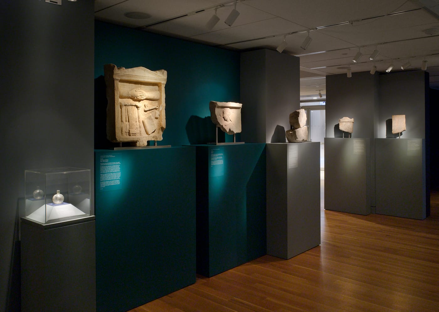 Installation view of 'Gods and Mortals at Olympus: Ancient Dion, City of Zeus' (courtesy Onassis Cultural Center NY)