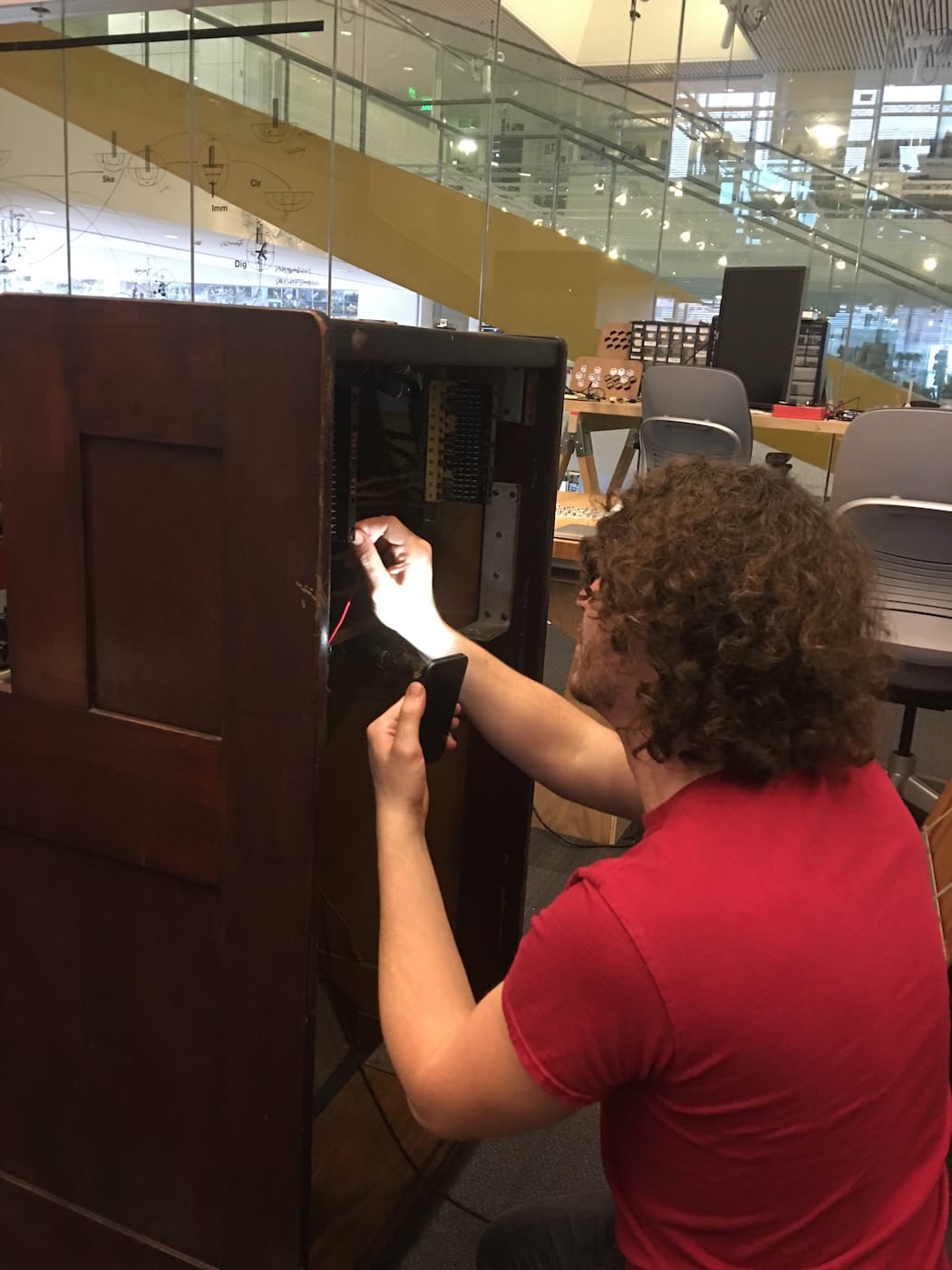 Mike Lazer-Walker working on the refurbishment of the 1927 switchboard (courtesy Mike Lazer-Walker)