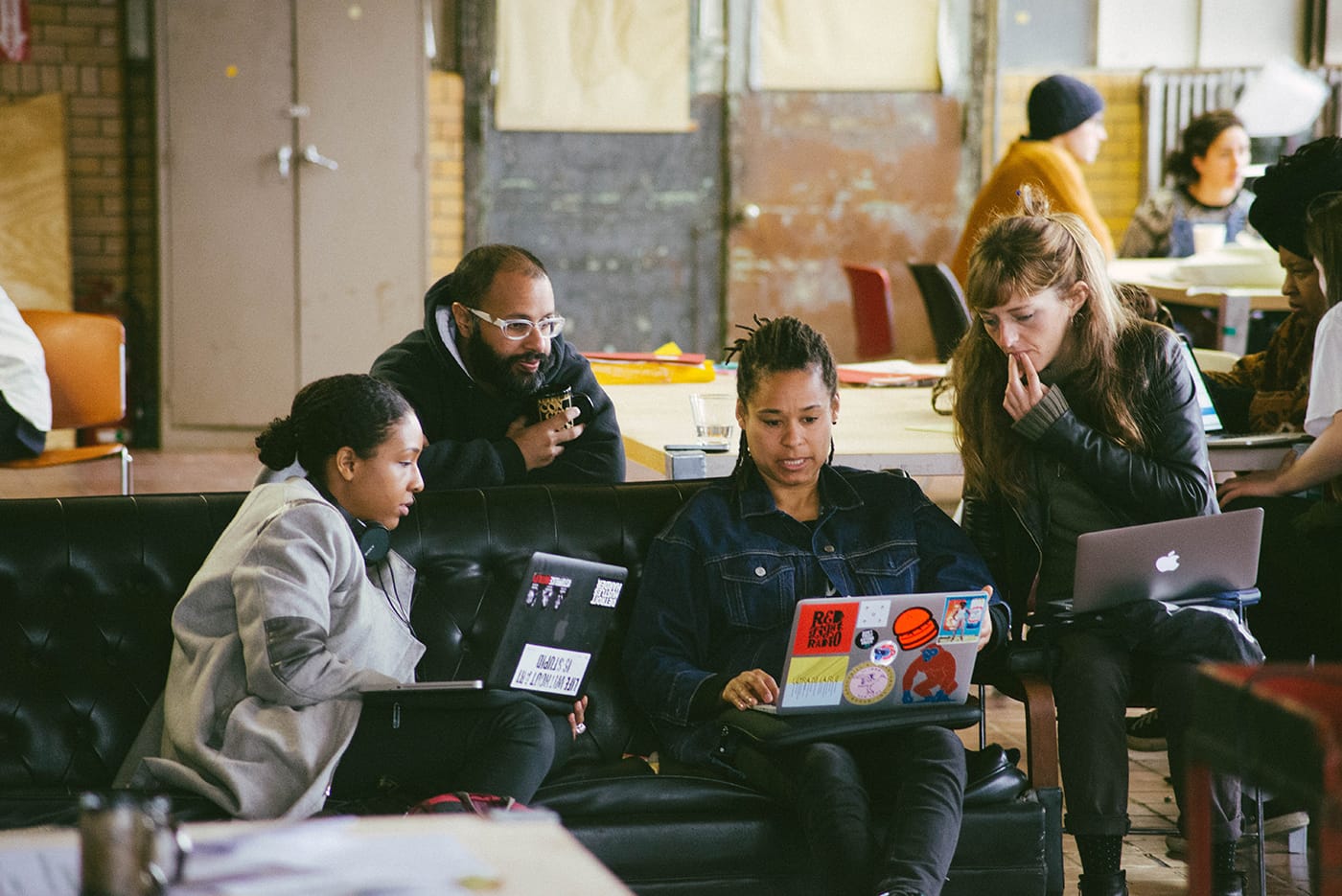 The author's group brainstorming in their studio lab sessions at Herman Kiefer; left to right: Taylor Renee, Kunal Gupta, Afaina de Young, and Francesca Berardi