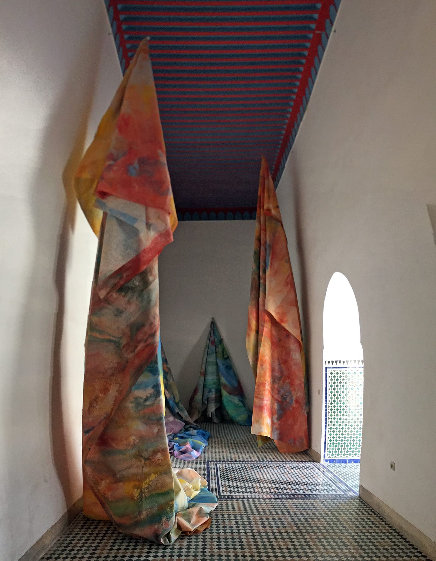 Sam Gilliam's installation at Bahia Palace in Marrakech. (all photos by the author for Hyperallergic)