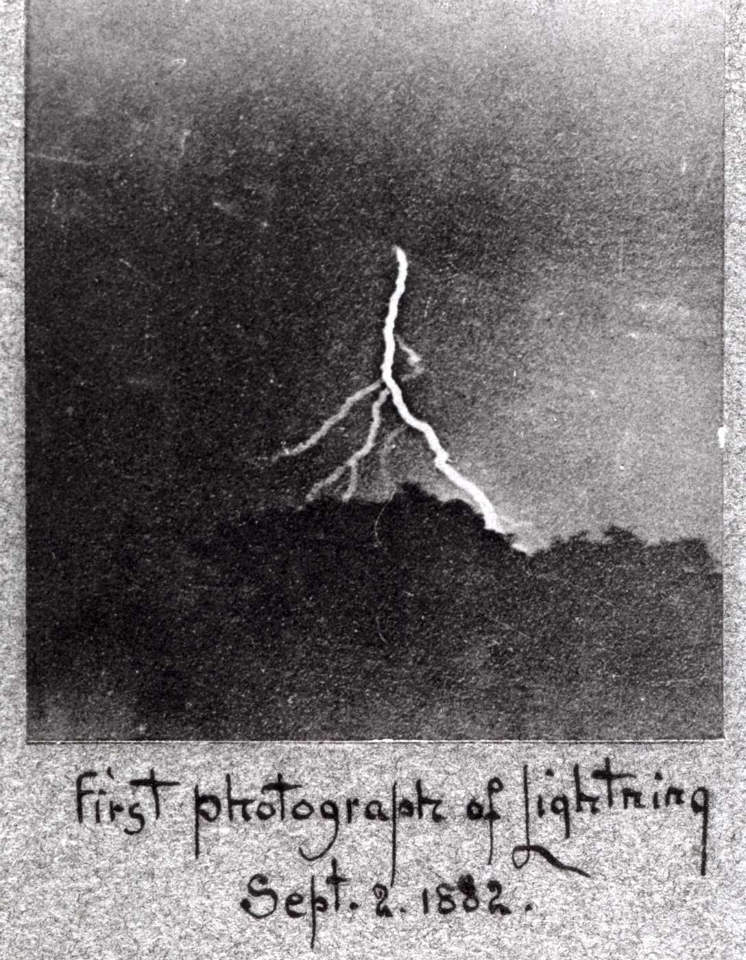 William Jennings's September 2, 1882 "first photograph of lightning" (via WHYY)