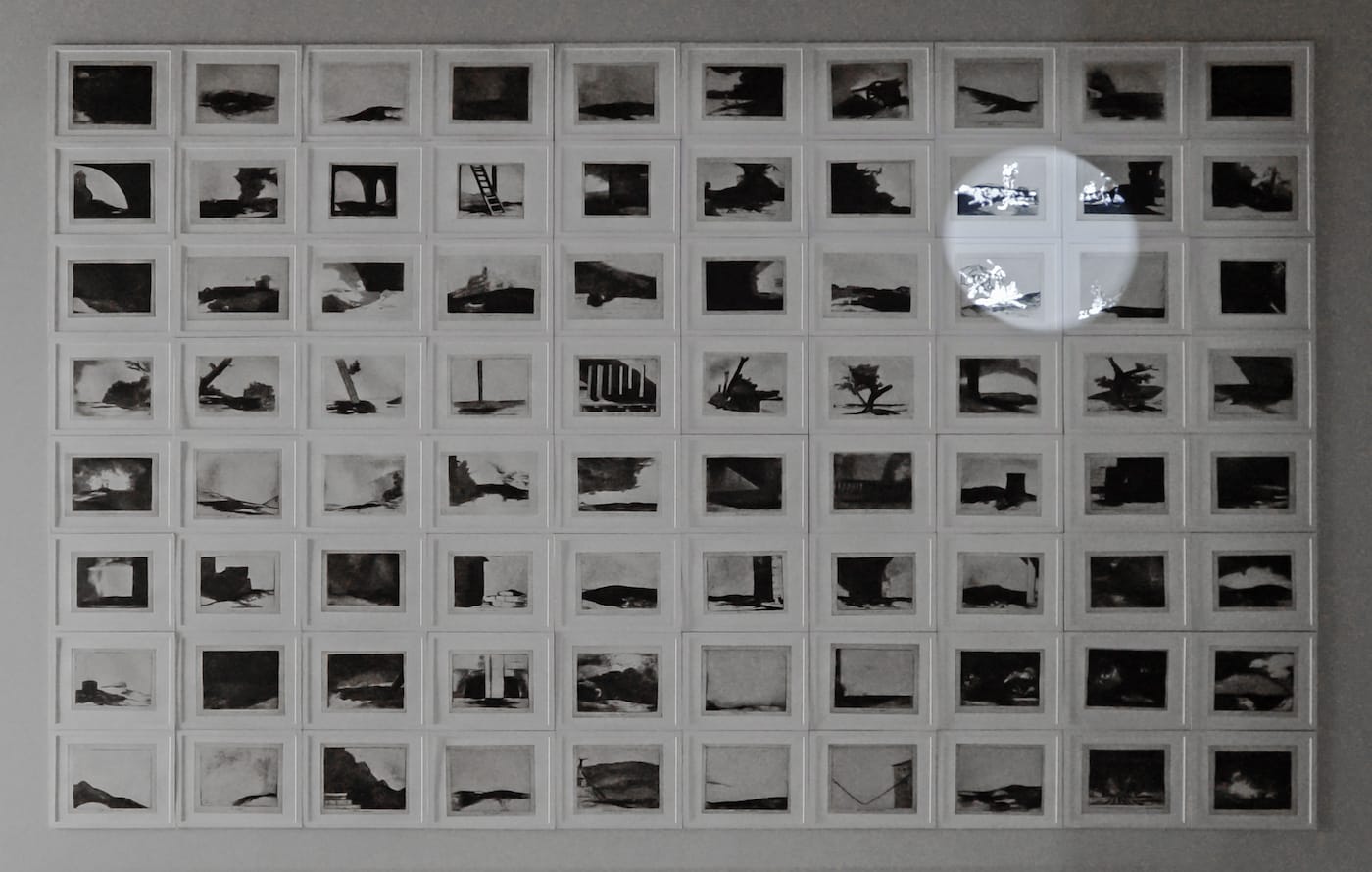 Farideh Lashai, "When I Count, There Are Only You ... But When I Look, There Is Only a Shadow" (2012–13), suite of 80 photo-intaglio prints with projection of animated images, 3:46, Sharjah Art Foundation Collection (courtesy of the estate of the artist, image courtesy of Sharjah Art Foundation)