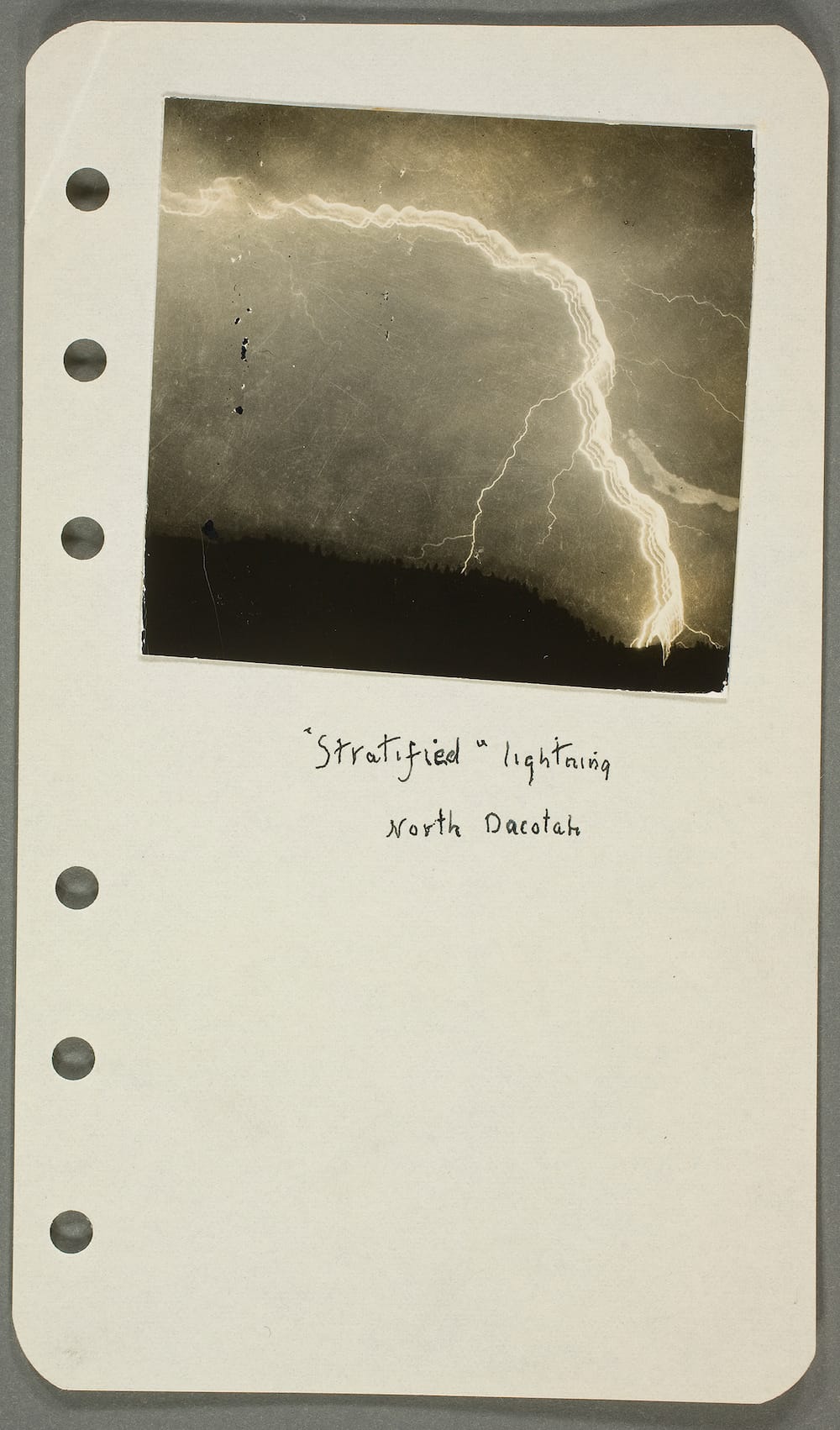 William N. Jennings, notebook page with photograph of lightning (1887), gelatin silver prints mounted onto bound notepad paper (courtesy George Eastman Museum, collection of Louis Walton Sipley)