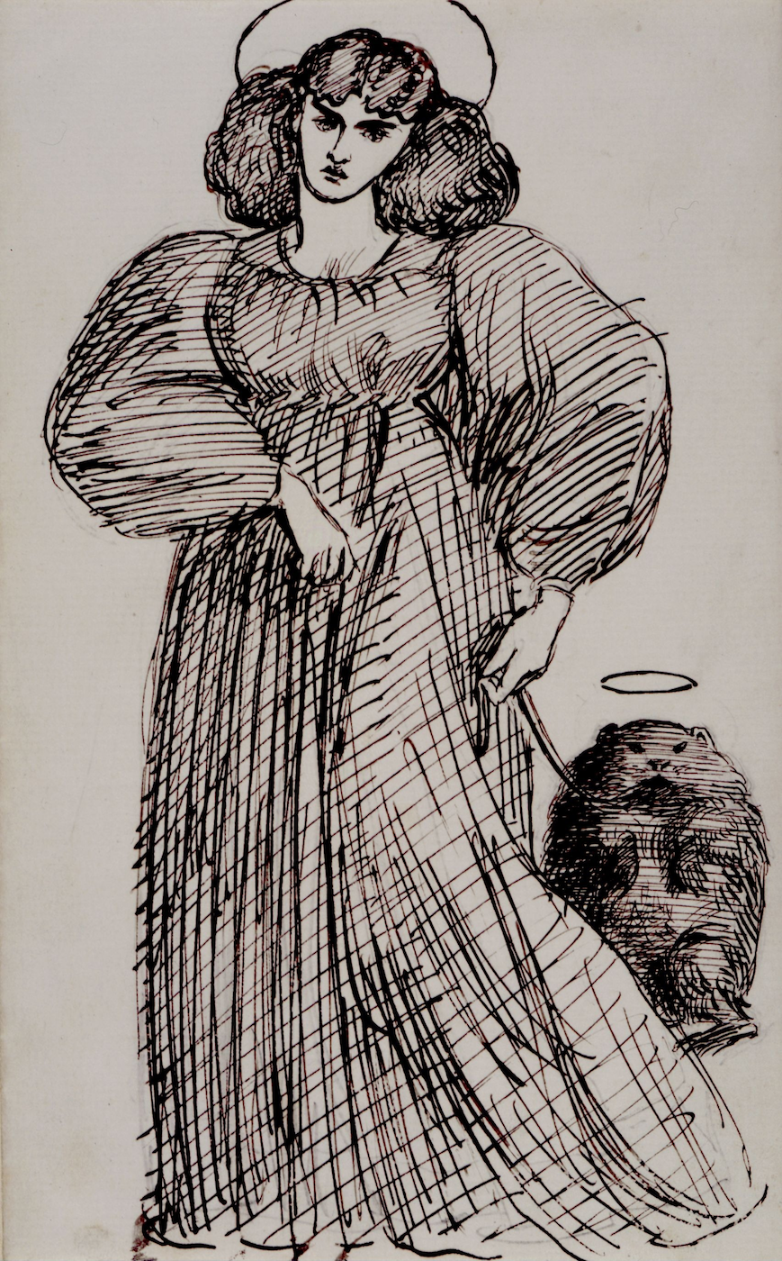 Dante Gabriel Rossetti's drawing of Mrs. Morris and a wombat (1869), pen and brown ink over graphite on paper (via British Museum/Wikimedia)