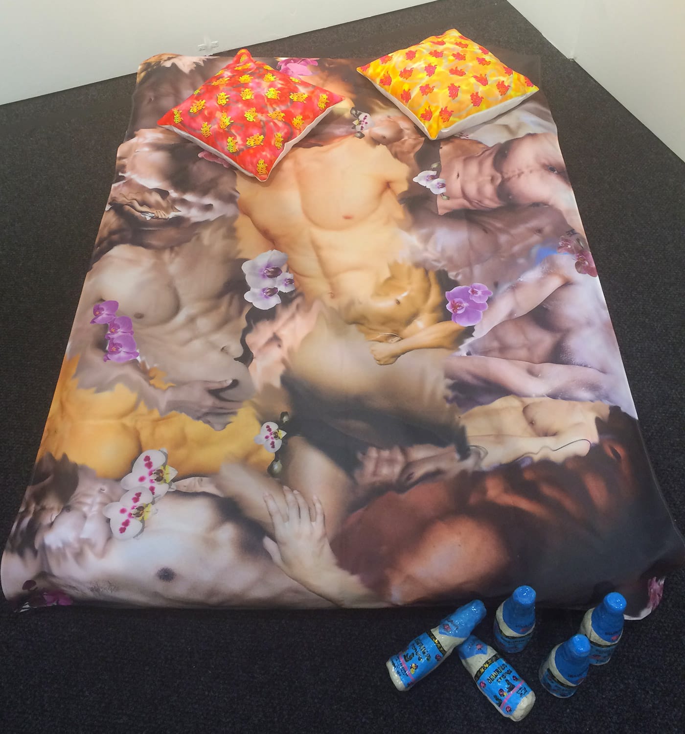 In Ltd Los Angeles's booth, Jennifer Chan's "Body Party" (2015), digital print on microfiber bedding, blowup mattress