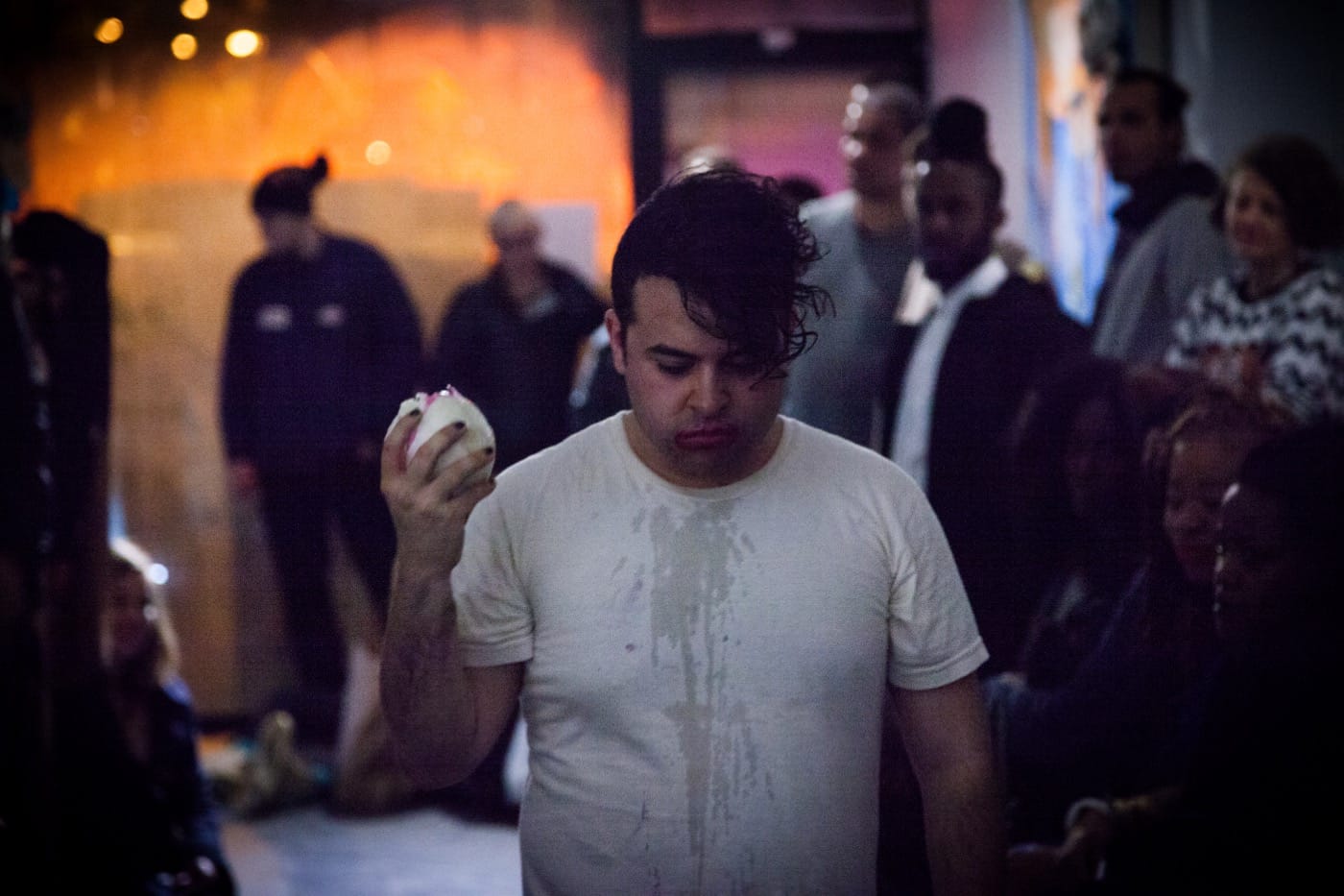 Mercado working his way through a white onion. Photo by Gregory Paul