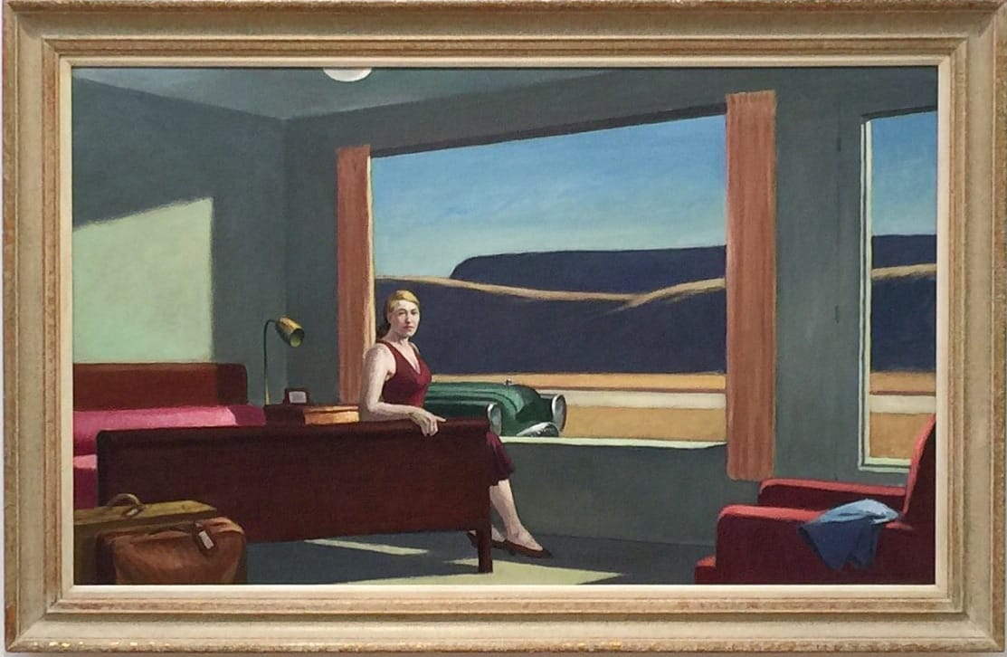 Edward Hopper, "Western Motel" (1957) at Yale University Art Gallery (photo by Hrag Vartanian for Hyperallergic)