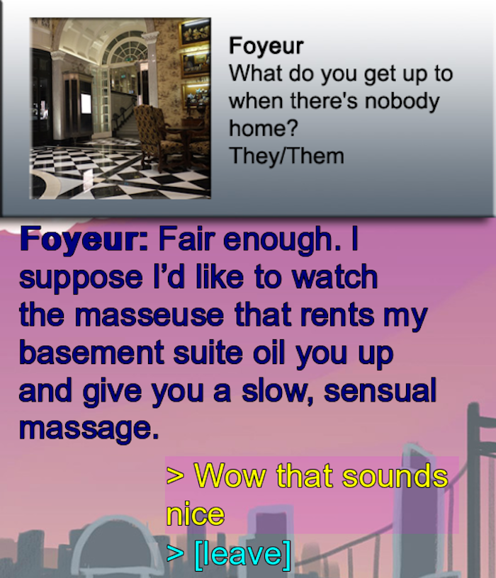 One of the tamer conversations with Foyeur