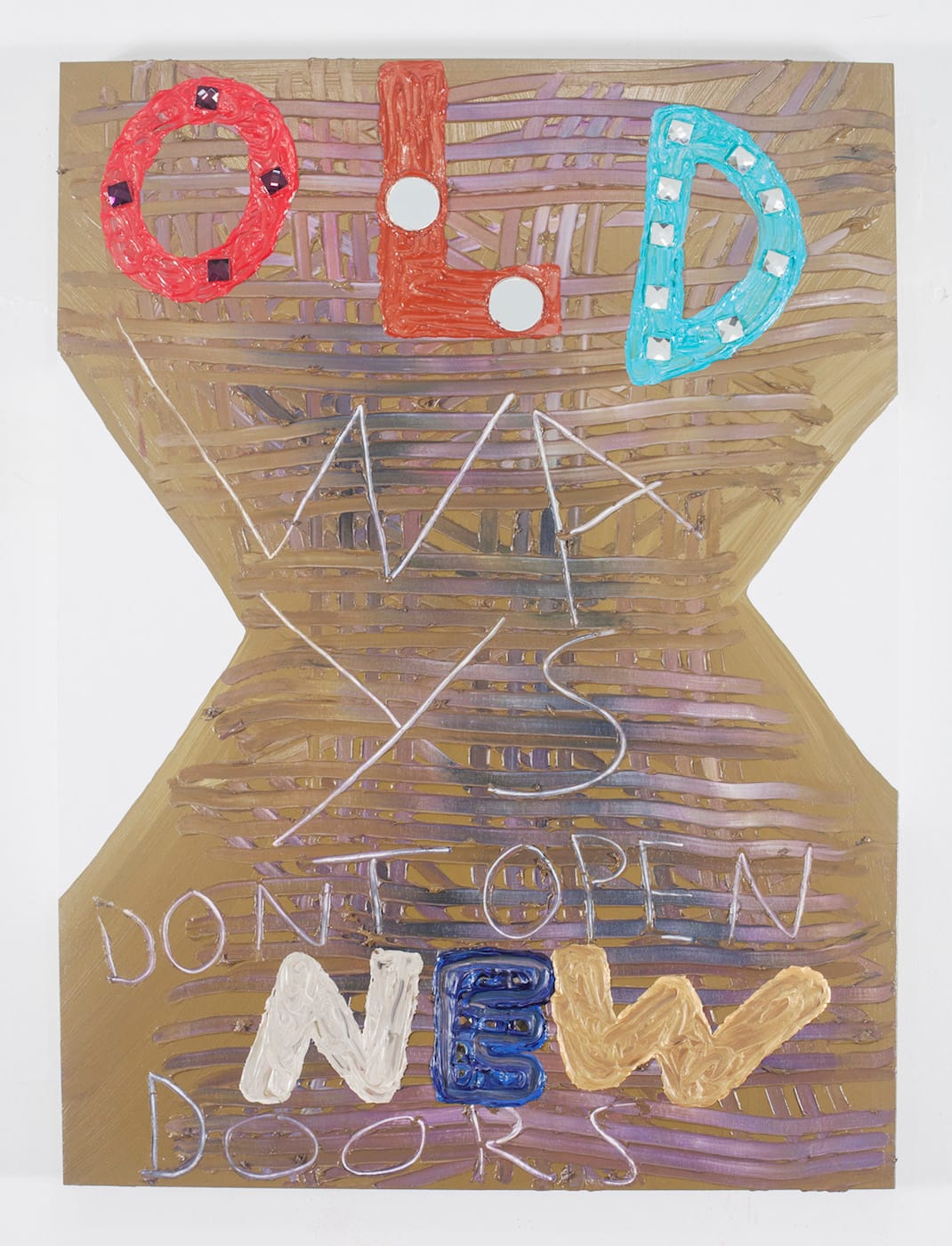 Samuel Jablon, "Old Ways" (2015), acrylic, mirror, and glass tile on wood panel, 40 x 30 in