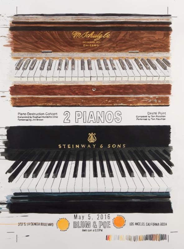 Dave Muller, "A Tale of 2 Pianos" (2016), acrylic on paper, 69 1/2 x 52 inches (via blumandpoe.com)