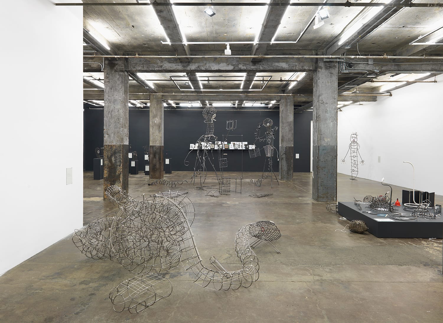 "a mouse's home is the snake's body" (2016), metal, string, wood, paint, paper, dimensions variable