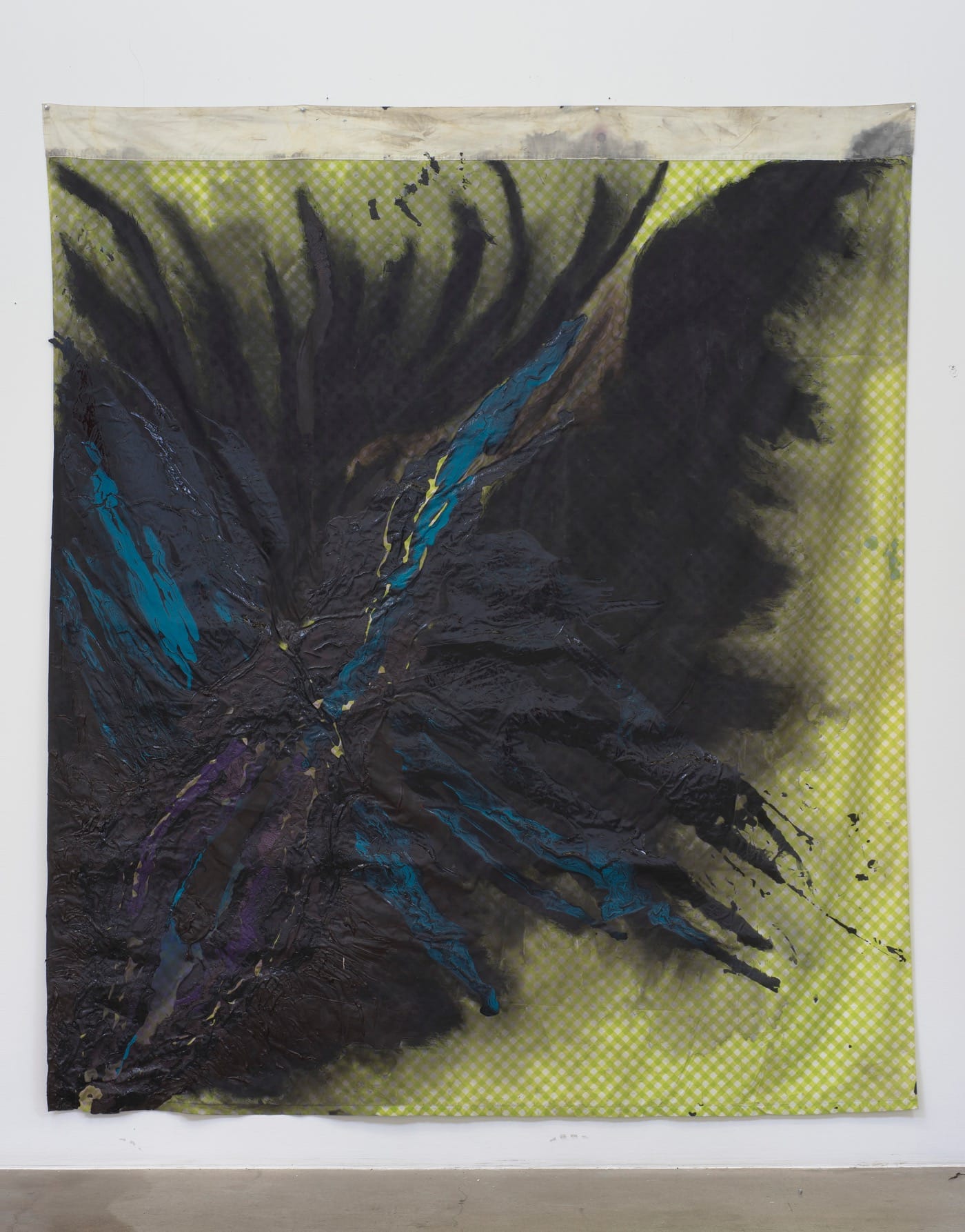 Rodney McMillian, "Site #1: an origin narrative" (2007‑2013) Acrylic, latex, and ink on bed sheet, 90 x 79 3/4″