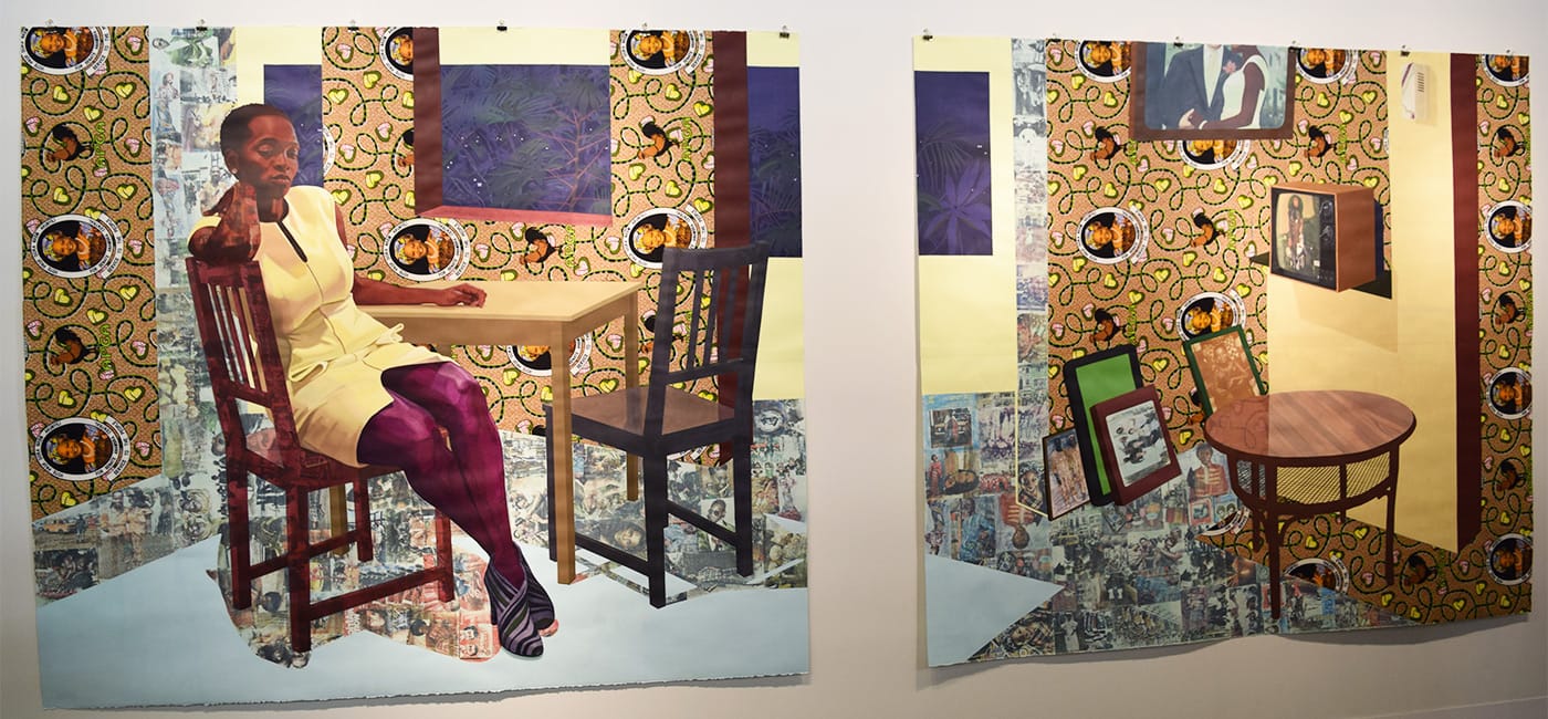 Njideka Akunyili Crosby, "Portals" (2016) at the 2016 Armory Show (photo by Benjamin Sutton/Hyperallergic)