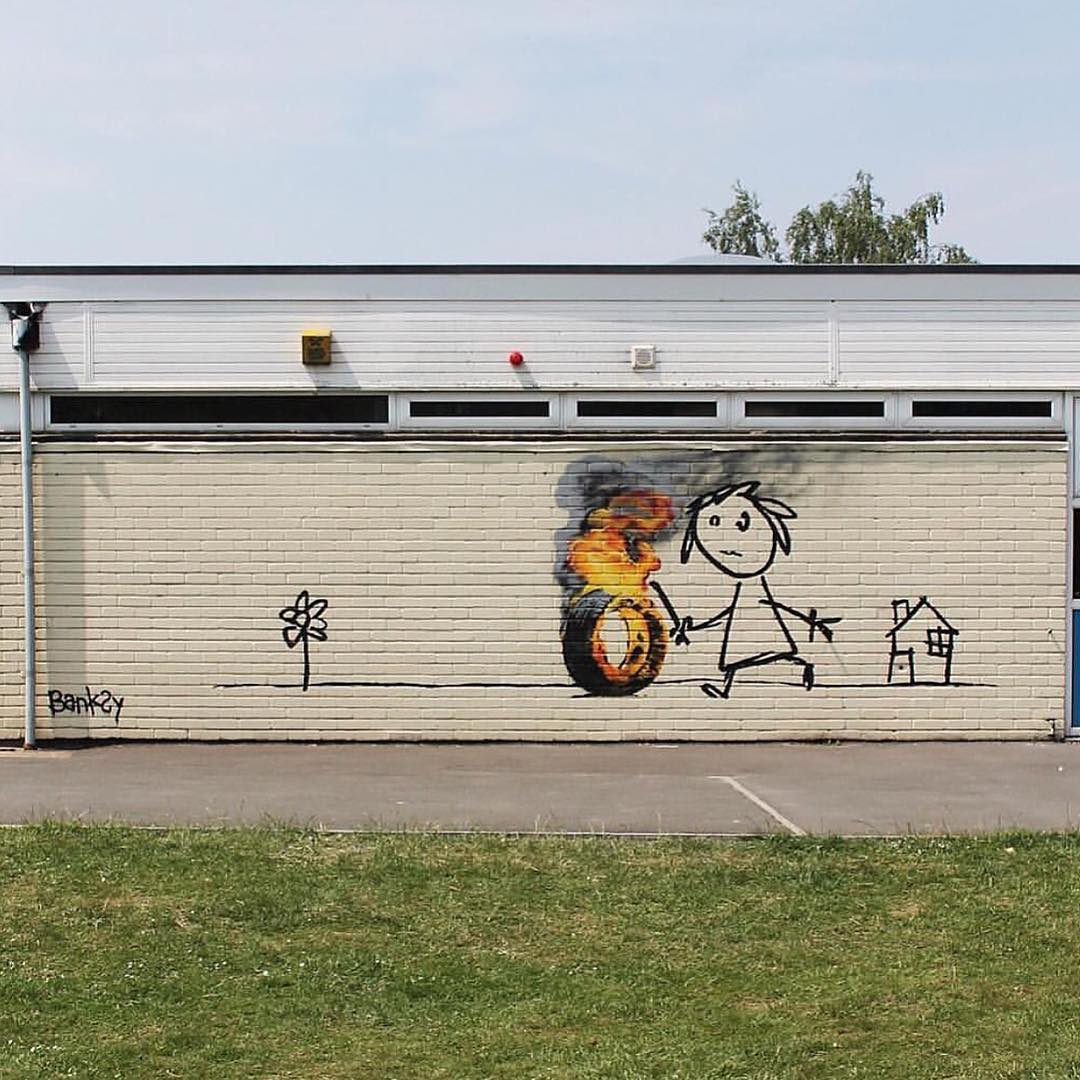 Banksy's "thank you" mural to Bristol's Bridge Farm Primary School (photo via @banksyny/Instagram)
