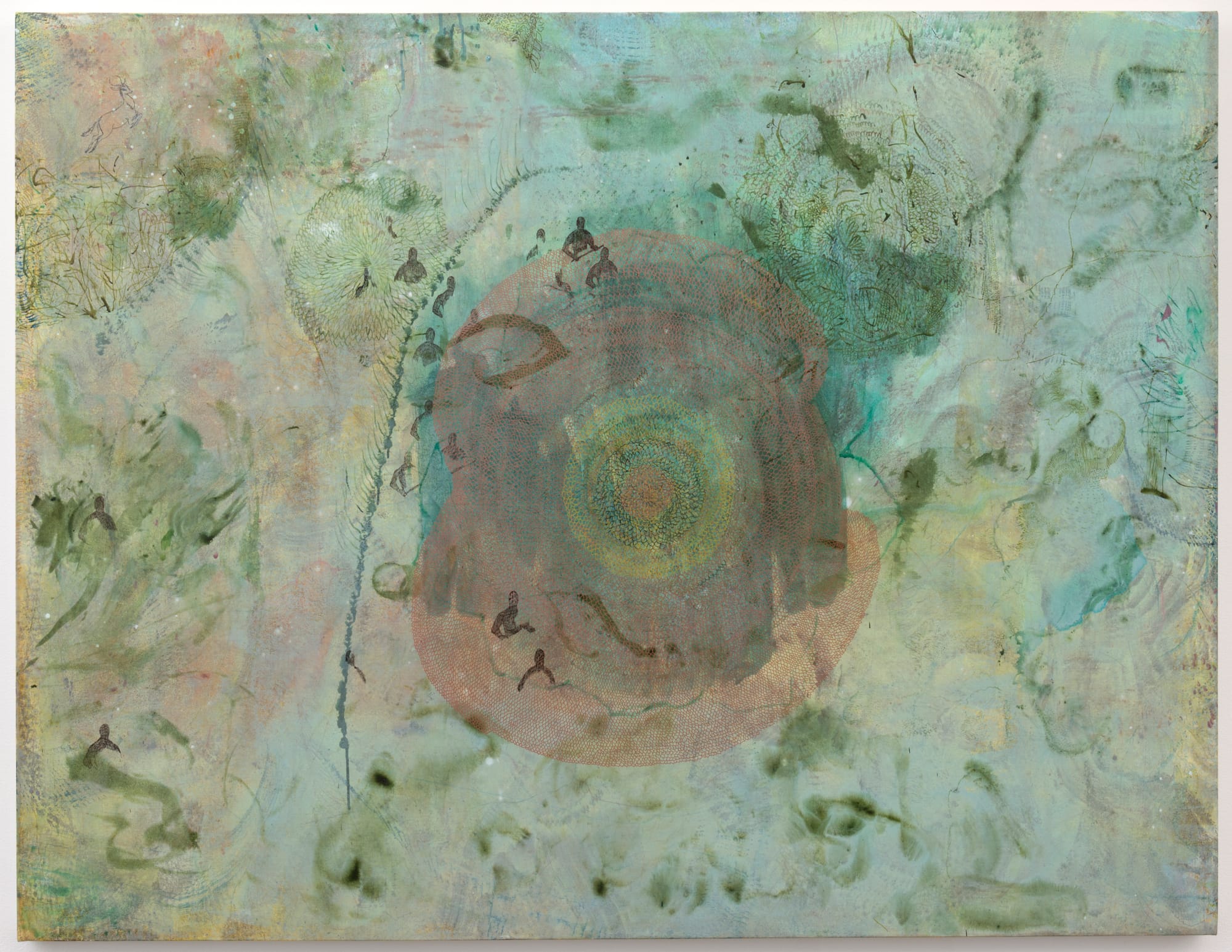 Bahar Behbahani, "Preliminary Steps" (2015–16), mixed media on canvas, 57 x 74 in