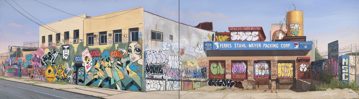 Valeri Larko, "Ferris Stahl Meyer Diptych," (2012) oil on linen 32 x 116 inches