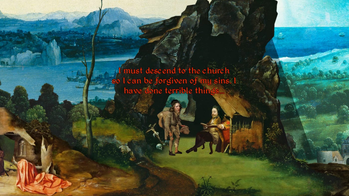 Scene from "Four Last Things" (screenshot by the author for Hyperallergic)