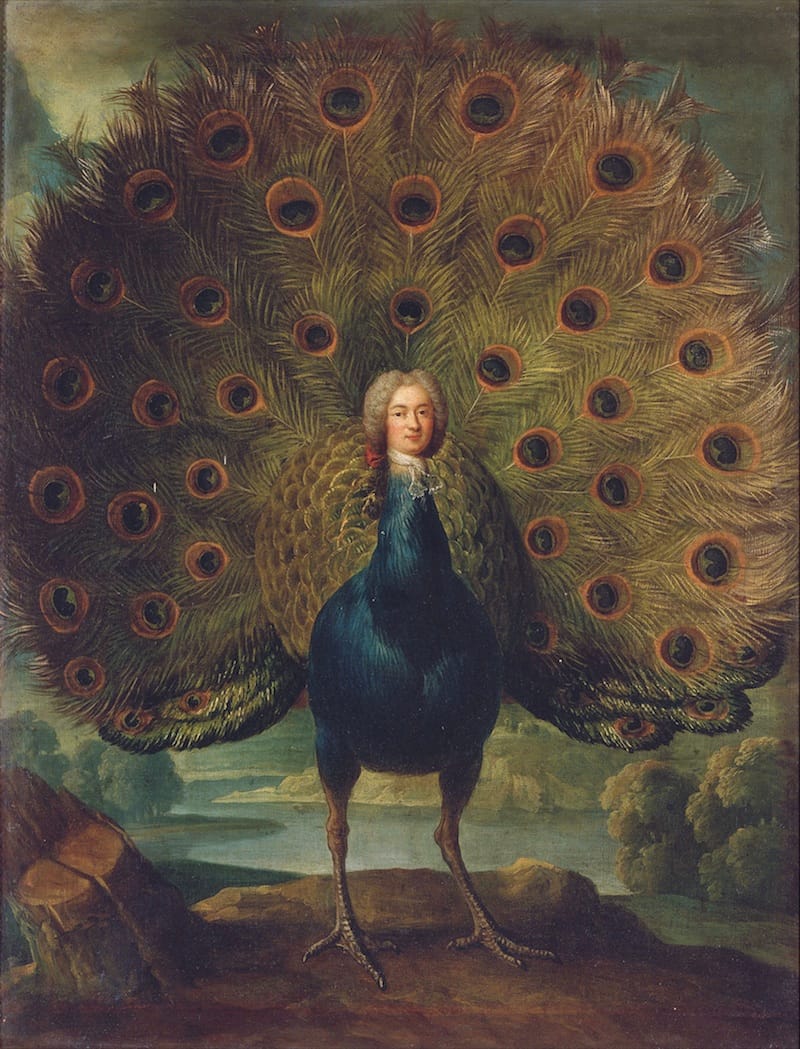 French school, "Louis-Antoine de Gontaut, Duke of Biron, as a Peacock" (18th century), oil on canvas, Versailles, musée national des châteaux de Versailles et de Trianon, (photo © RMN-Grand Palais [Château de Versailles] / Hervé Lewandowski)