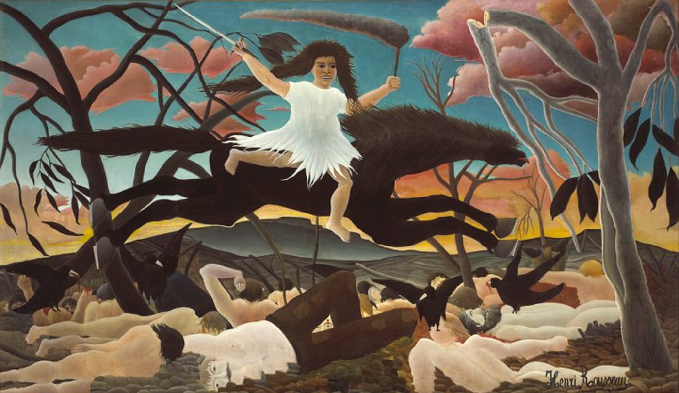 Henri Rousseau, “War” (or “The Ride of Discord”) (ca 1894), oil on canvas (Paris, musée d’Orsay © Musée d'Orsay, dist. RMN-Grand Palais / Patrice Schmidt)