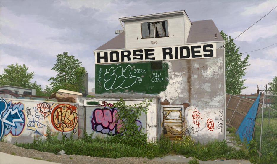 Valeri Larko, "Graffiti, Zerega Ave, Bronx," (2008) oil on linen 42 x 35 inches