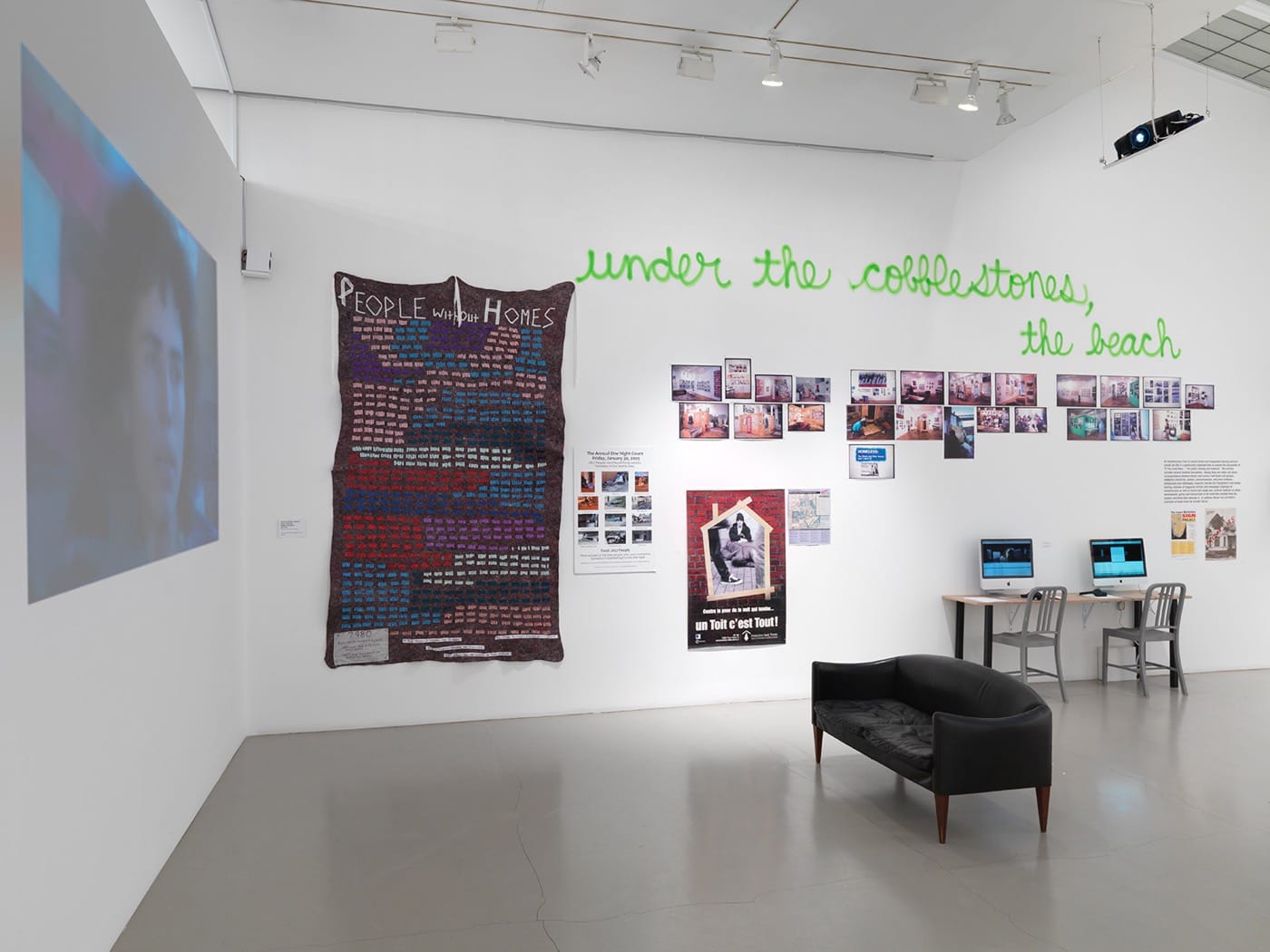 Martha Rosler, If You Can't Afford to Live Here, Mo-o-ove!! installation view, including the "Bed Stuy Mapping Game" by BLSC